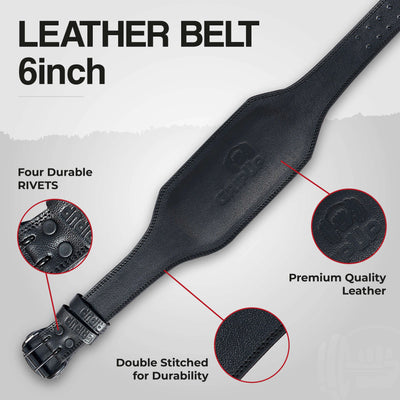 Cinturón de piel de vacuno negra GripUp Premium - 6”