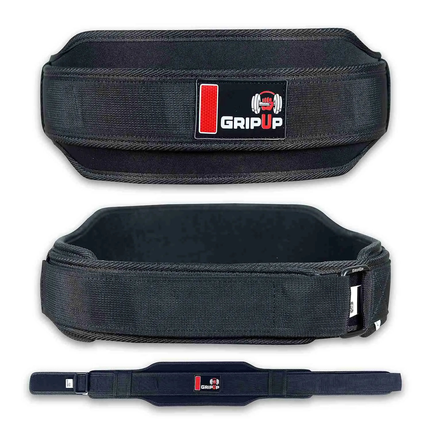 Cinturón de gimnasio de neopreno GripUp de 10 cm para levantamiento de pesas - Negro