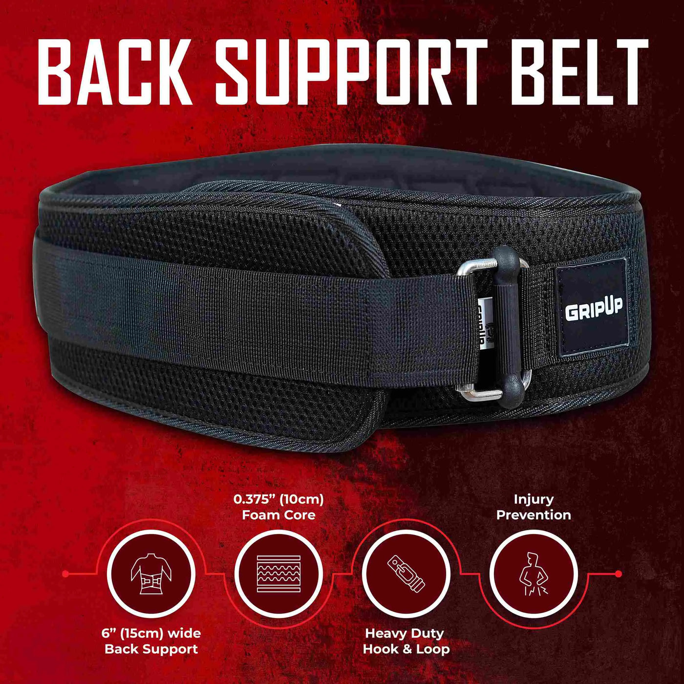 Grip Up Back Support Weightlifting Belt - Black