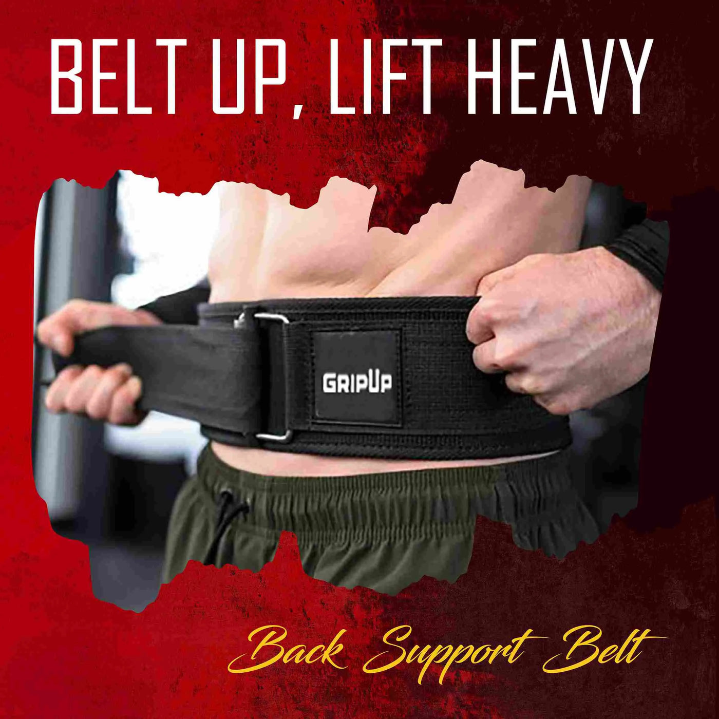 Grip Up Back Support Weightlifting Belt - Black