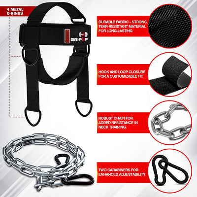 GripUp Neck Harness 4MM Padded Neck Developer 90CM adjustable Steel Chain