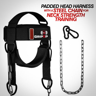 GripUp Neck Harness 4MM Padded Neck Developer 90CM adjustable Steel Chain