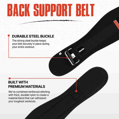 Cinturón de gimnasio de neopreno GripUp de 16,5 cm para levantamiento de pesas - Negro