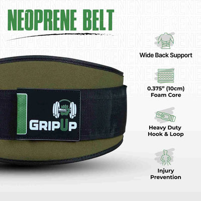 Cinturón de gimnasio de neopreno GripUp de 6.5" para levantamiento de pesas - Verde