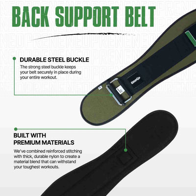 Cinturón de gimnasio de neopreno GripUp de 6.5" para levantamiento de pesas - Verde