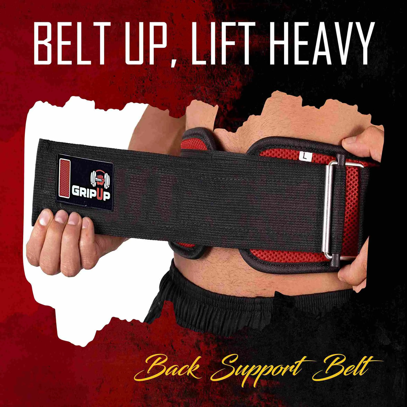 Cinturón de levantamiento de pesas con soporte para la espalda Grip Up - Rojo 